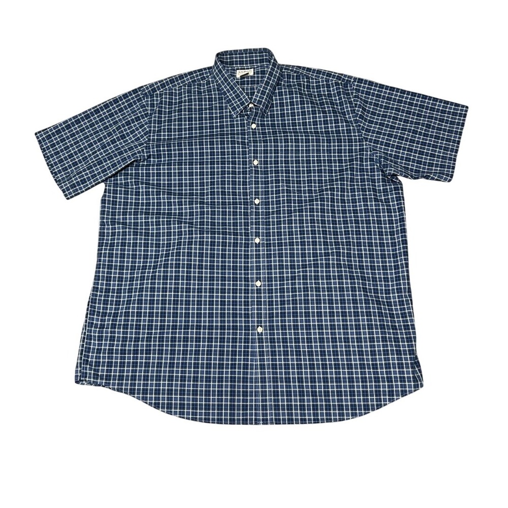 LL Bean Traditional Fit Shirt Mens XXL Blue Plaid Cotton Short Sleeve Button Up